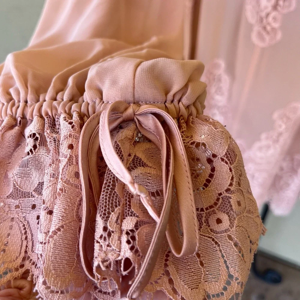 HAH Dusty Rose Pink Lace Trim Blouse Sheer Cover up Romantic‎ Lightweight Medium